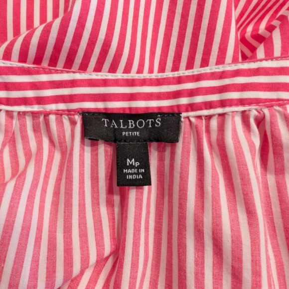 Talbots Pink White Striped Smocked Long Sleeve Shirt Size Medium Petite - Picture 4 of 5